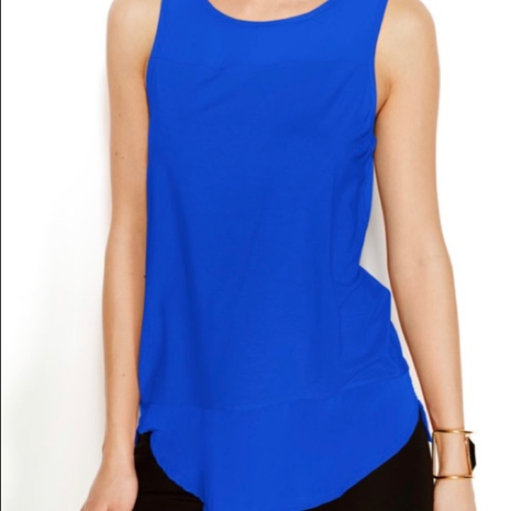 Vince Camuto mixed media sheer tank blue size S